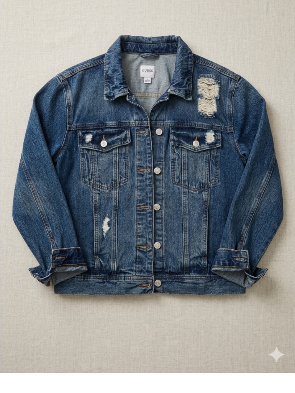 GUESS Blue Distressed Denim Jacket